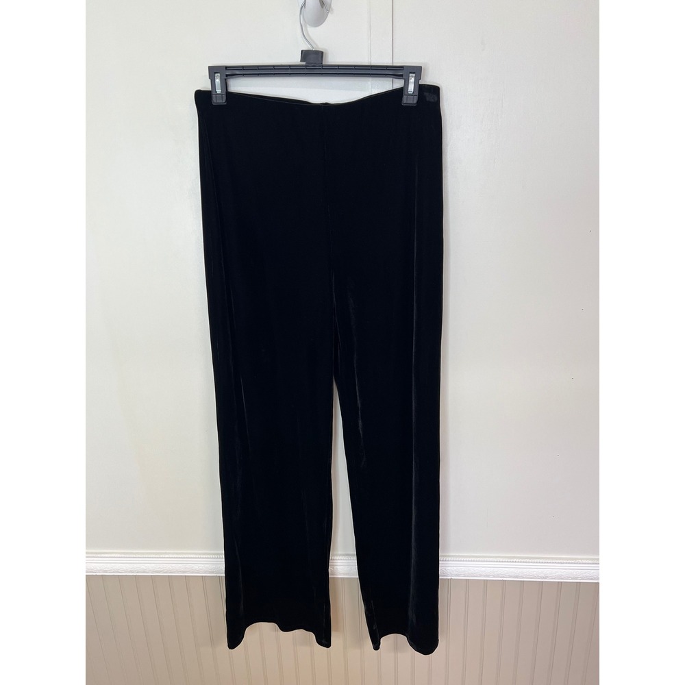Primark Womens Black Velvet Wide Leg Pants High Waisted Stretch Trousers Size L
